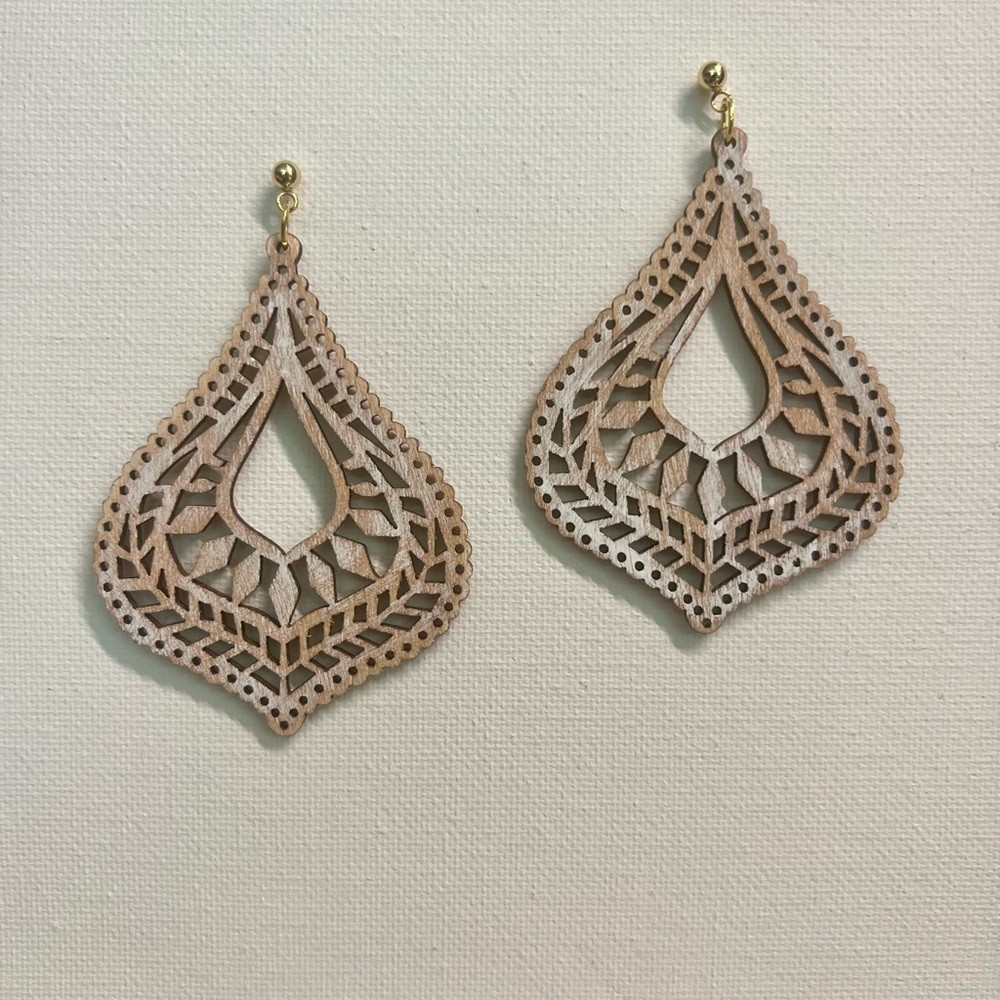 Boho Lace Wooden Earrings